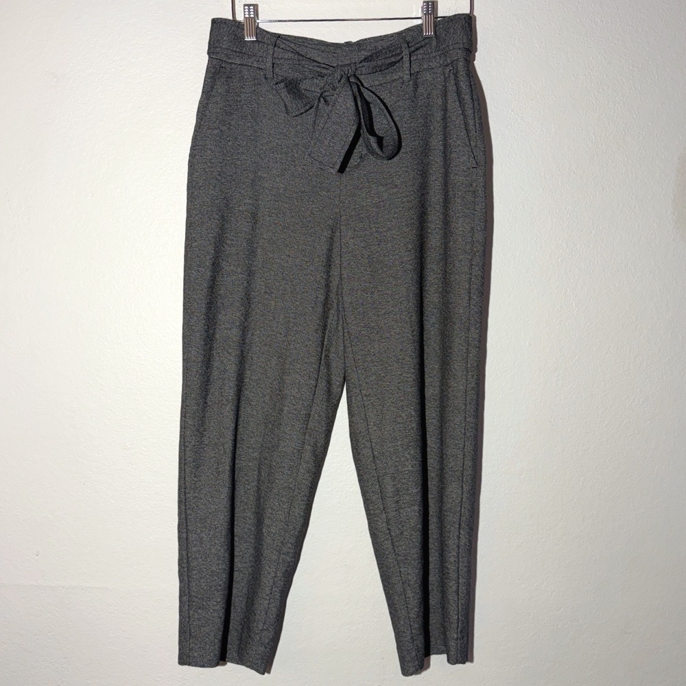 A New Day Womens Gray Textured Mid Rise Tie Waist Tapered Cropped Trousers Sz 4